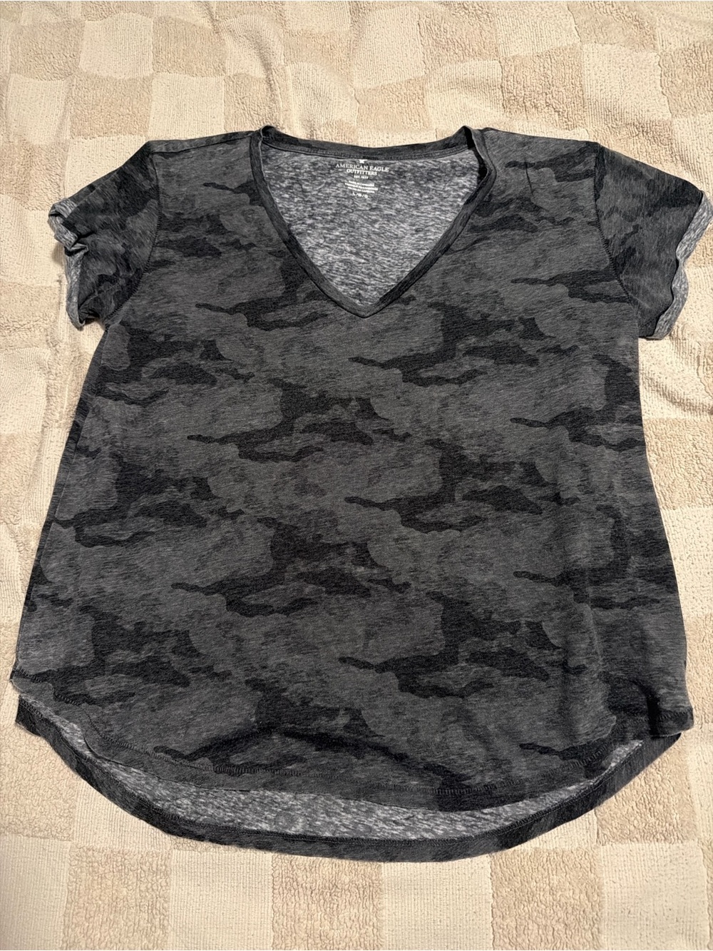 American Eagle Outfitters Gray Camo V-Neck Tee